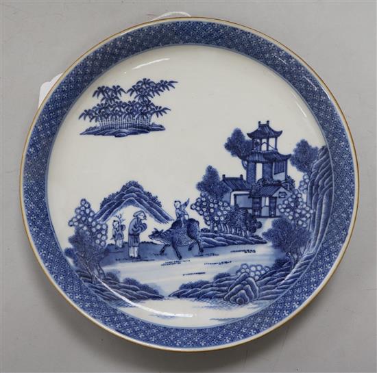 A Chinese blue and white saucer dish, 18.5cm.